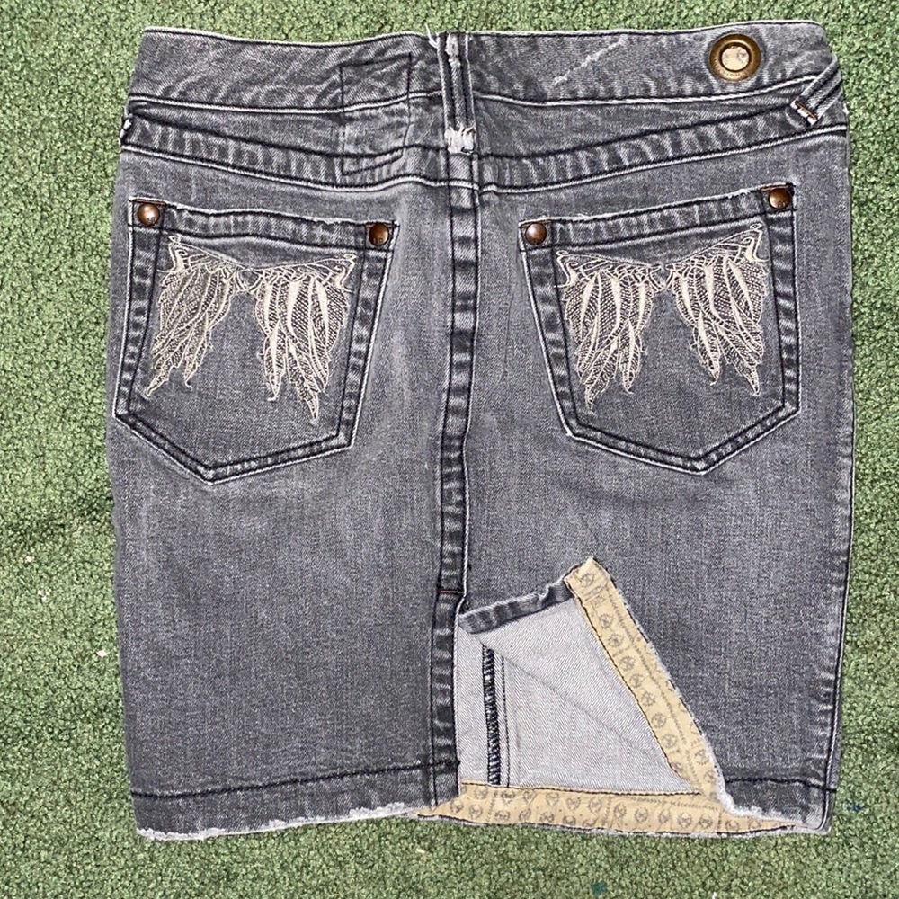 Old school Free People black faded denim pencil skirt
